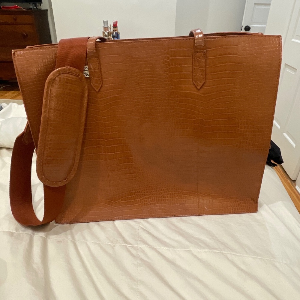 BEIS The Large Work Tote in Cognac Croc
